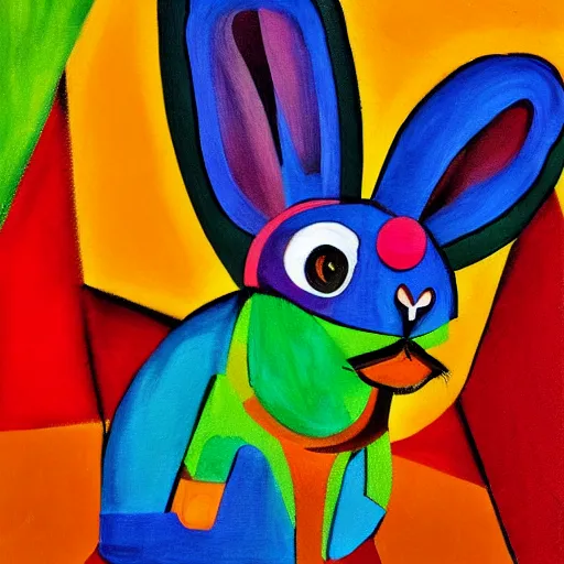 Image similar to a cute colorful rabbit in the style of cubism and impressionism, artstation