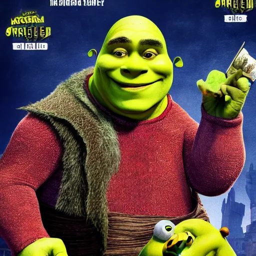 Prompt: Shrek in morbius poster