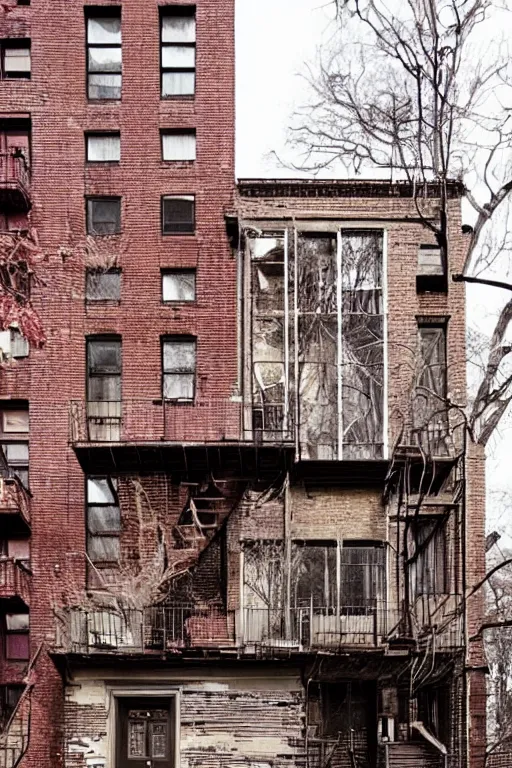 Image similar to (((((a ramshackle manhattan brick brownstone deep in the forest))))) by Lynn Chen!!!!!!!!!!!!!!!!!!!!!!!!!!!