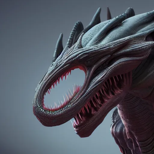 Image similar to an alien fused with a dragon, octane render, 3D, 8K, very detailed