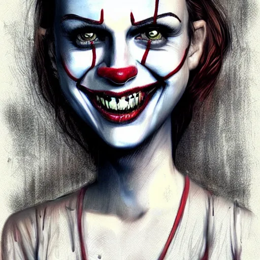 Image similar to surrealism grunge cartoon portrait sketch of natalie portman with a wide smile by - michael karcz, loony toons style, pennywise style, horror theme, detailed, elegant, intricate