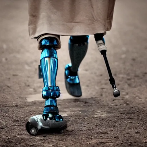 Image similar to an old woman with robotic legs, National Geographic photo, as coherent as Dall-E 2