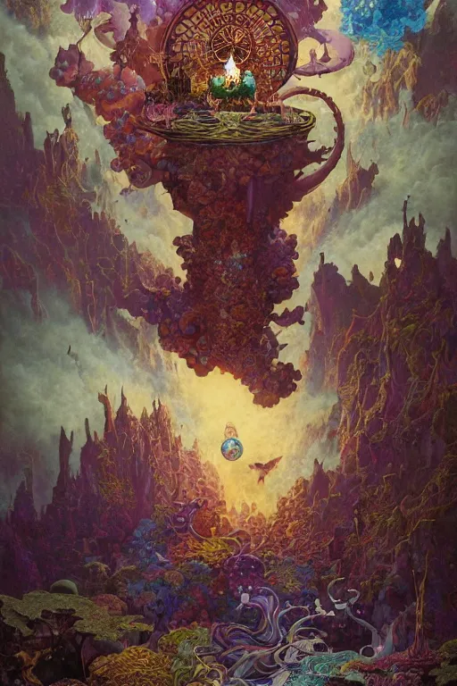 Image similar to the most wonderful dream you ever had, tarot card, fantasy drawing made of fractals, ultra realistic, wide angle, art nouveau, intricate details, rainbowshift, vivid colors, highly detailed by peter mohrbacher, wayne barlowe, maxfield parrish, aaron horkey, gaston bussiere, craig mullins