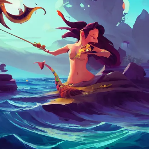 Image similar to painting mermaid treasure on sea of thieves game avatar hero smooth face median photoshop filter cutout vector, behance hd by jesper ejsing, by rhads, makoto shinkai and lois van baarle, ilya kuvshinov, rossdraws global illumination