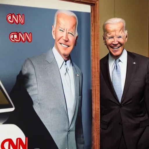 Prompt: a photo of Walter White posing for a photograph next to Joe Biden at a CNN interview