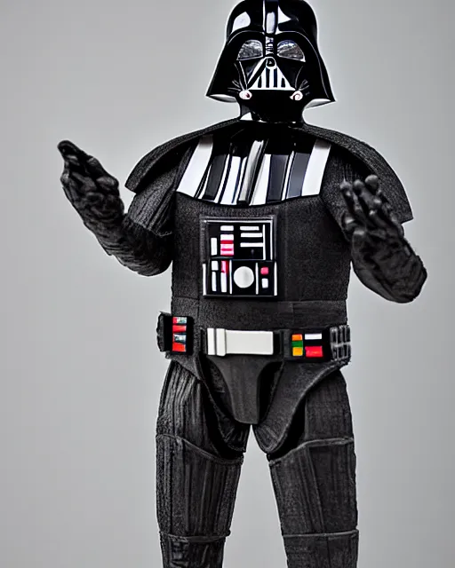 Image similar to huge paper mache doll of dart vader, realistic, very detailed, complex, epic, soft studio lighting, with bokeh, sigma 5 0 mm f 1. 4