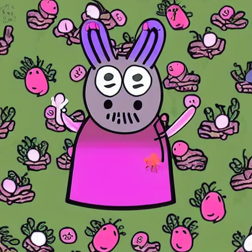 Prompt: a xenomorph in style of peppa pig cartoon,