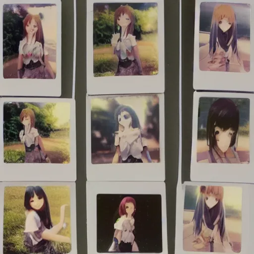 Image similar to collage of 5 Polaroid photos of anime girl