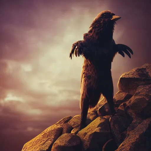 Prompt: Crow Fursuit at furry convention, center composition, dark clouds, golden hour, hyperrealistic, beautiful detailed intricate insanely detailed octane render trending on Artstation, trending on DeviantArt, 8K artistic photography, photorealistic, dramatic volumetric cinematic perfect light, award-winning photograph, masterpiece,