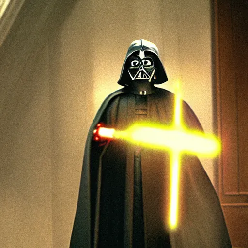 Prompt: mr. bean as darth sidious in star wars, film still, cinematic lighting, highly detailed