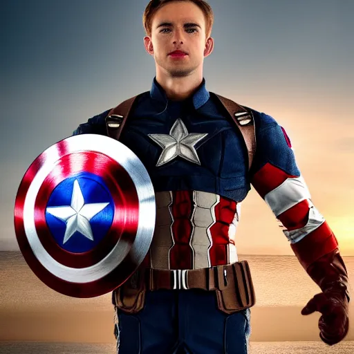 Image similar to A realistic photo with a hybridization of flash with captain america, hyper-realistic, 8K HDR, sunset
