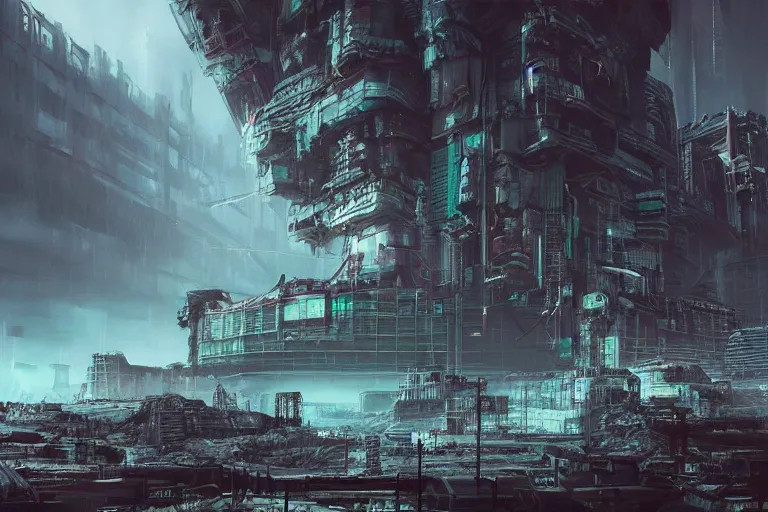 Prompt: cyberpunk apocalypse doomsday machine, post nuclear coastline, fantasy concept art, hyper realistic illustration, symetrical complex fine detail, 8 k, sinister, artstation, unreal engine,