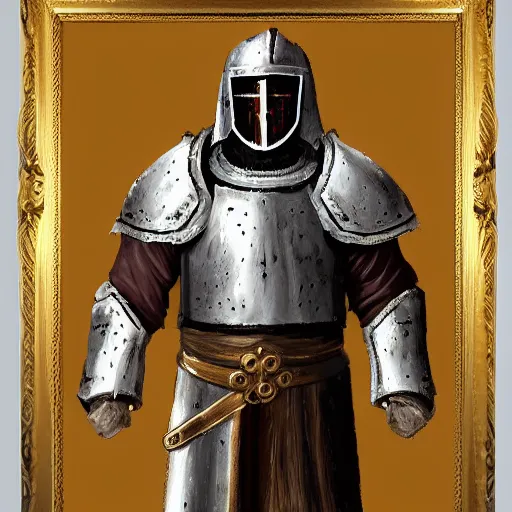 Prompt: man in white and decorated with gold doom slayer baroque style armor with kingdom of jerusalem and templar knight insignia oil painting
