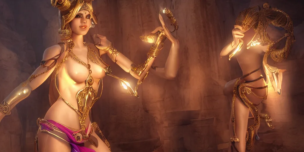 Prompt: beautiful and sexy female genie, ultra realistic, intricate, epic lighting, futuristic, 8 k resolution