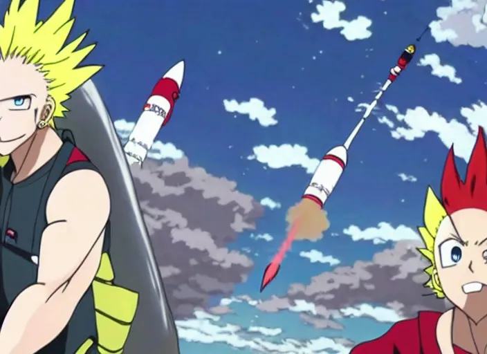 Image similar to rocket launch in anime with senku inspired