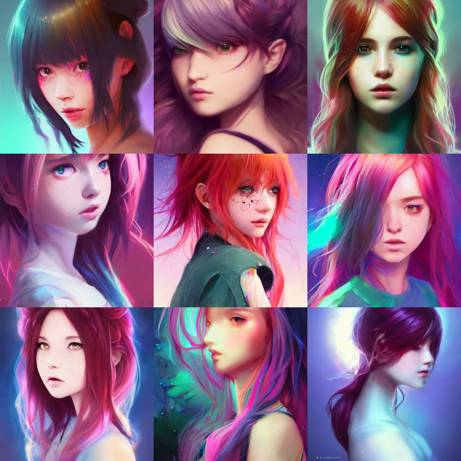 Prompt: art championship winner trending on artstation girl portrait final fantasy fan art, head and shoulders, flowing hair, matte print, pastel, cinematic neon highlights, lighting, digital art, cute freckles, digital painting, fan art, elegant, pixiv, by Ilya Kuvshinov and artgerm and Ross Tran, daily deviation, IAMAG, illustration collection aaaa updated watched premiere edition commission ✨✨✨ whilst watching fabulous artwork \ exactly your latest completed artwork discusses upon featured announces recommend achievement masterpiece portrait, daily deviation