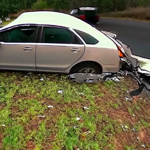 Prompt: dashcam footage of driver’s car crashing into shrek