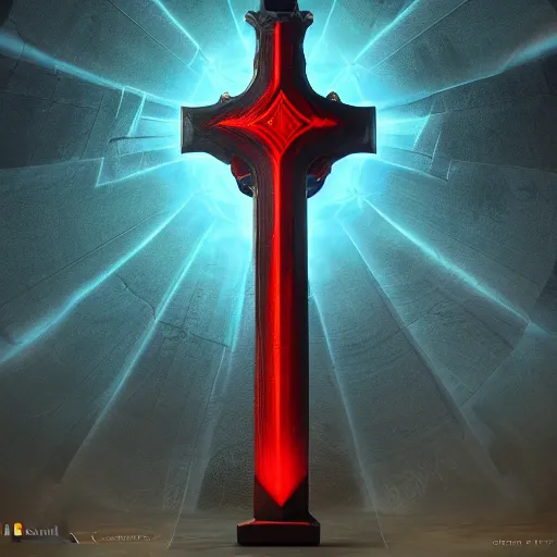 Image similar to symmetrical game - icon of giant medieval swords crossed, red powerful fantasy epic legends, game icon stylized, digital illustration radiating, a glowing aura, global illumination, ray tracing, 8 k high definition, intricate details, octane render, unreal engine, trending on arstation