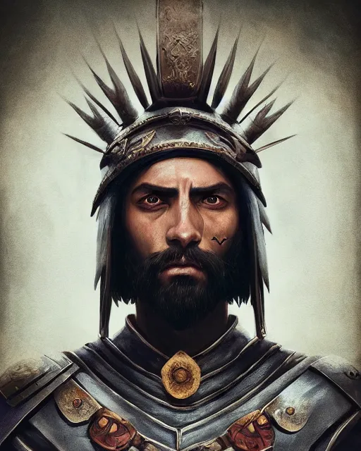 Image similar to ultrarealistic illustration of a spanish conquistador, symmetrical, by daniel zrom and mingchen shen, studio ghibli color scheme, detailed, handsome, anatomy, sharp focus, photography, magic : the gathering, octane, cinematic lighting