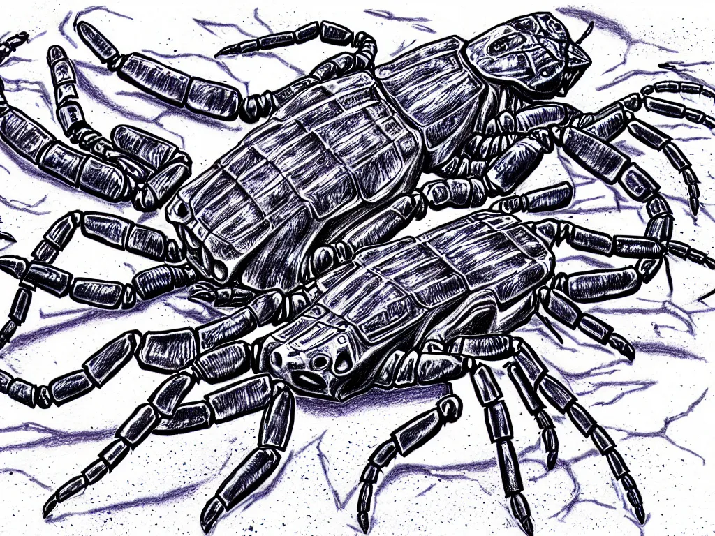 Image similar to australia invaded by scorpions in the future ball point pen art