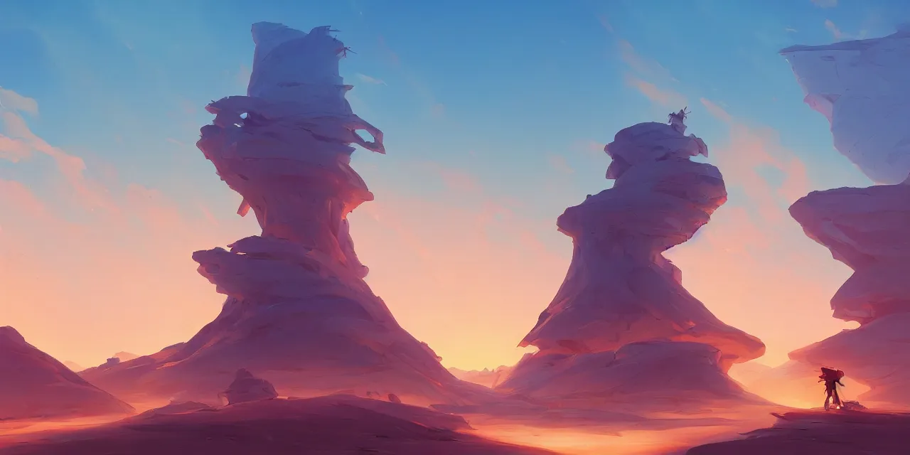 Image similar to blue desert, organic tower in the distance, green sky with a red sun, official fanart behance hd artstation by jesper ejsing, by rhads, makoto shinkai and lois van baarle, ilya kuvshinov, ossdraws