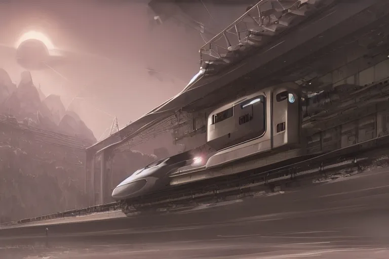 Prompt: futuristic train designed by Apple, a detailed matte painting by Kitagawa Utamaro, cgsociety, octane render, highly detailed, matte painting, concept art, sci-fi