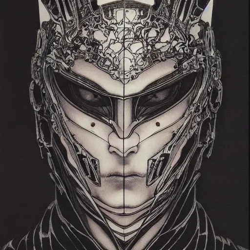 Image similar to prompt : black and white portrait soft light painted by takato yamamoto, black knight armor, inspired by ghost in shell anime, smooth face feature, intricate oil painting, high detail, sharp high detail, manga and anime 1 9 8 0