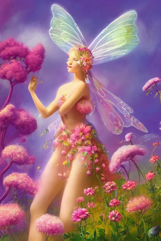 Prompt: a beautiful digital illustration painting fairy princess among the flowers by benoit b. mandelbrot, roger dean. 8 k resolution trending on artstation concept art digital illustration