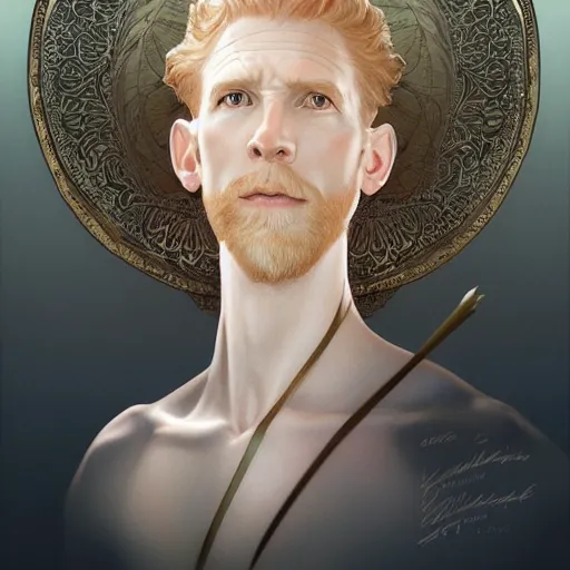 Image similar to beautiful natural middle aged male ginger god wearing a white perizoma, intricate, elegant, highly detailed, digital painting, artstation, concept art, smooth, sharp focus, illustration, art by artgerm and greg rutkowski and alphonse mucha and loish and WLOP