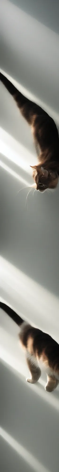 Image similar to a long long long vertical cat, photorealistic photography, volumetric light, macro