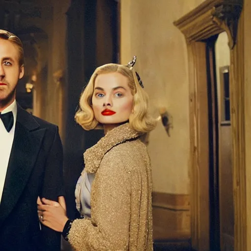 Prompt: still of ryan gosling and margot robbie, in once upon a time in america