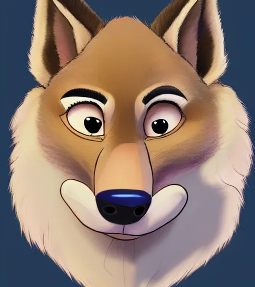 Image similar to digital drawing bust of anthromorphic female wolf, in style of zootopia, zootopia, zootopia, fursona, furry, furaffinity, 4 k, deviantart, furry art, fursona art, wearing black business suit, business suit, in style of zootopia, wolf fursona, cyberpunk, female, expressive detailed feminine face,
