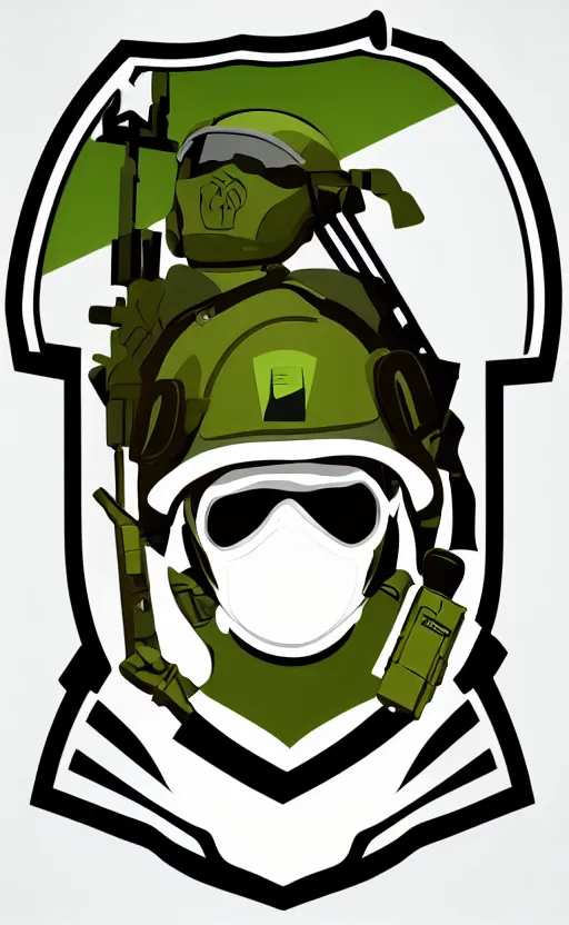 Prompt: patch design, soldier girl with helmet and night googles, clean logo design, military insignia, no text, airsoft clothing, 70mm, made in photoshop, green screen background, vector line art, by professional designer, smooth, trending on behance