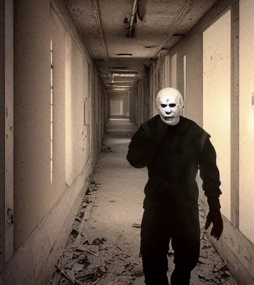 Prompt: michael meyers in a hallway of an abandoned asylum, au naturel, hyper detailed, digital art, trending in artstation, cinematic lighting, studio quality, smooth render, unreal engine 5 rendered, octane rendered, art style by klimt and nixeu and ian sprigger and wlop and krenz cushart