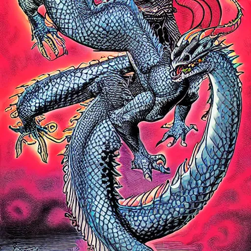 Prompt: Dragon in Utero | Arthur Adams | colorful