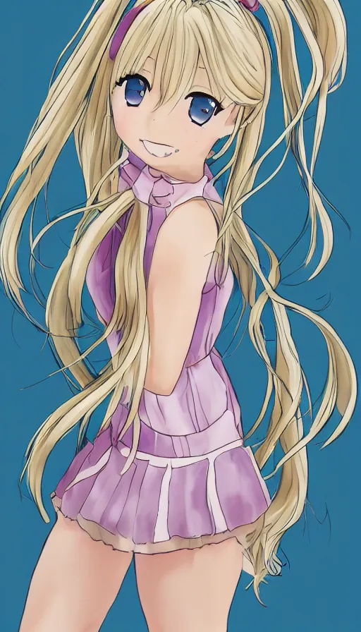 Image similar to illustration of blonde twintail hair anime girl