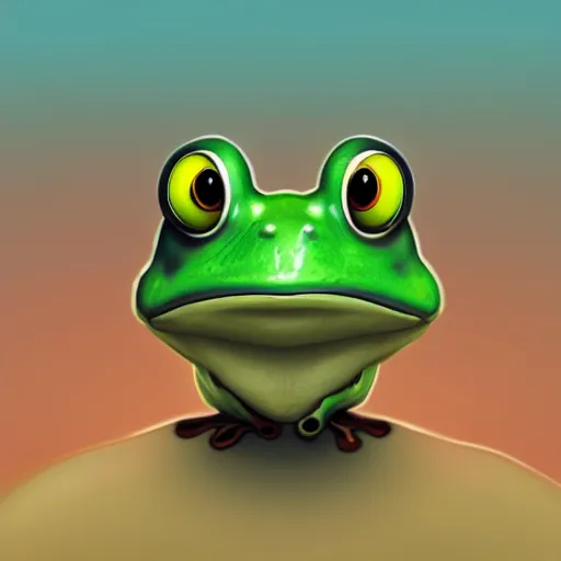 Prompt: a cartoon frog with large eyes and a fly in his head, looking up at the fly, detailed, artstation, 4 k