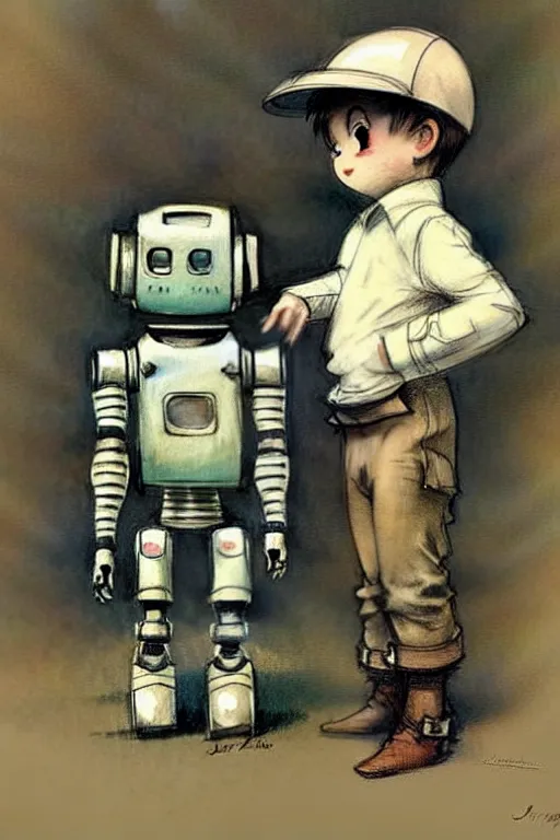 Prompt: (((((1950s boy and his robot . muted colors.))))) by Jean-Baptiste Monge !!!!!!!!!!!!!!!!!!!!!!!!!!!