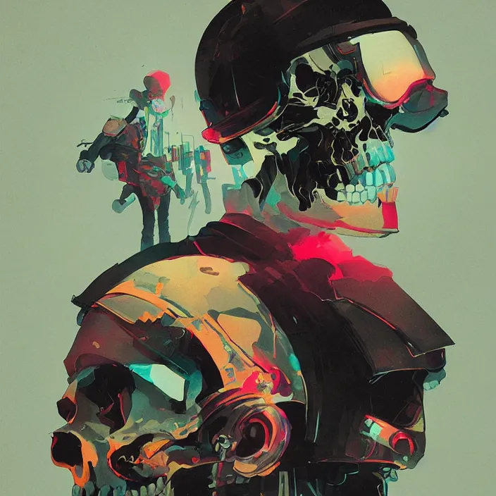 Image similar to a colorful comic noir illustration painting of a cyberpunk skull by sachin teng and sergey kolesov and sam yang. in style of 3 d art. hyper detailed, sharp focus, soft light. octane render. ray tracing. trending on artstation