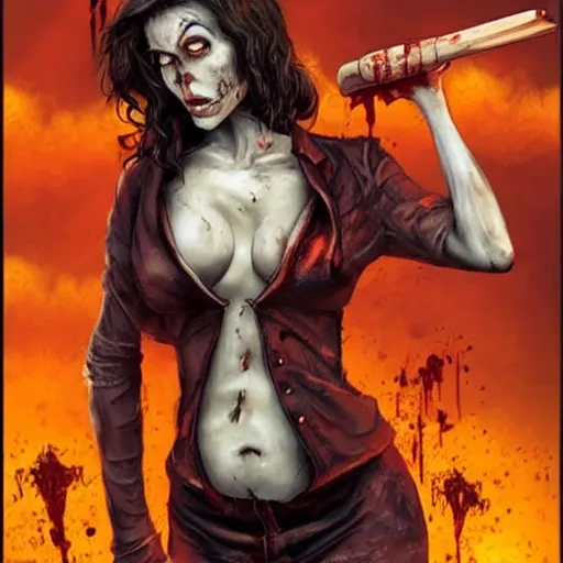 Image similar to a beautiful woman killing a zombie