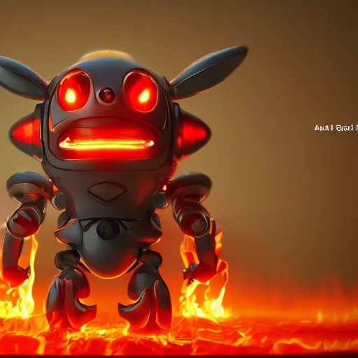 Prompt: full shot,a painting of cute robot Pokémon with big eyes made of flame,Ford, Henry Justice,trending on artstation,3d octane render,High detail