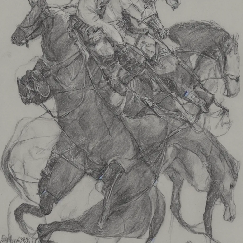 Image similar to sketch of Draco Malfoy riding one black horse, by Mary GrandPré, fairy simple