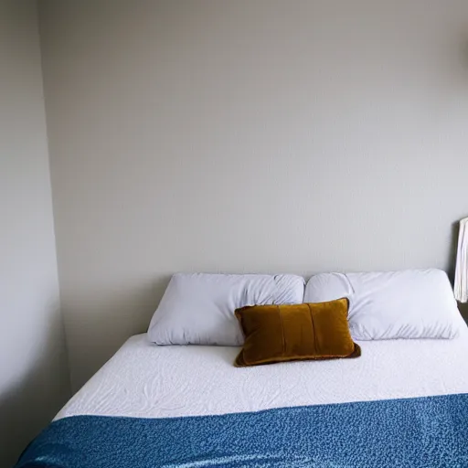 Prompt: Beautiful Photograph of a bedroom , a mattress stands against against the wall, wideshot, longshot, fullshot