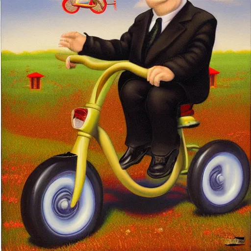 Image similar to Miles O'Brien on a tricycle, lowbrow painting by Mark Ryden