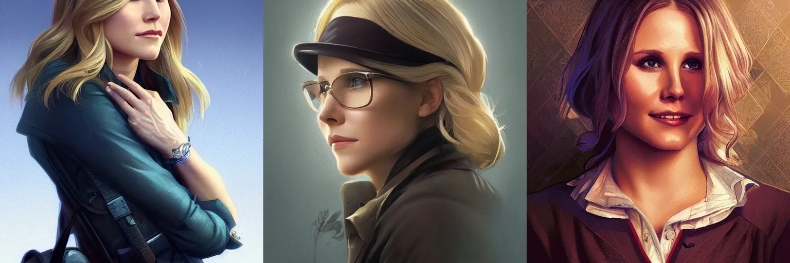 Prompt: portrait of kristen bell as a detective, highly detailed, digital painting, artstation, concept art, sharp focus, illustration, art by artgerm and greg rutkowski and alphonse mucha