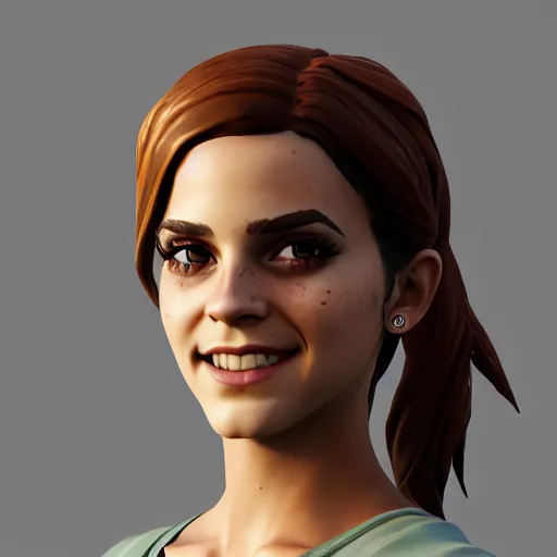 Prompt: textured film grain eye shadow smoky eyes subsurface scattering fashion model face smiling laughing squinting emma watson as a fortnite character cgsociety octane render unreal engine redshift render trending on artstation trending on artstation render blender behance cg superhero