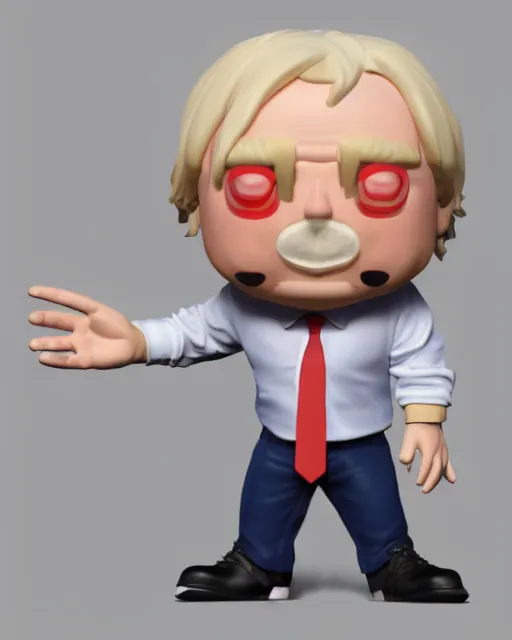 Image similar to full body 3d render of boris johnson as a funko pop, studio lighting, white background, blender, trending on artstation, 8k, highly detailed