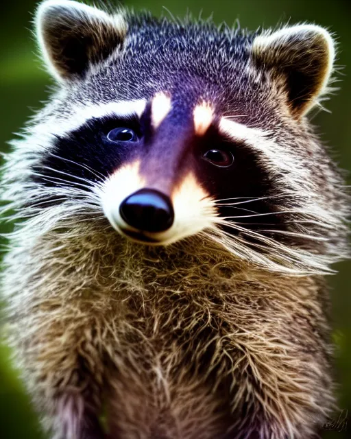 Prompt: a artsy portrait of a cute anthropomorphic raccoon dreaming about a better world, f 2. 0, leica, highly detailed, bokeh, soft lighting, trending on artstation, perfect face, elegant, geometrical, human like