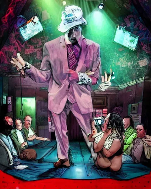 Image similar to doug stanhope in a strip club after eating 3 mg of lsd dof hdr art by aleksi briclot and alexander'hollllow'fedosav and laura zalenga