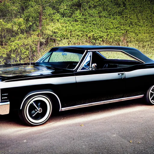 Image similar to black 1967 impala, highly detailed, very realistic, 8k photograph,